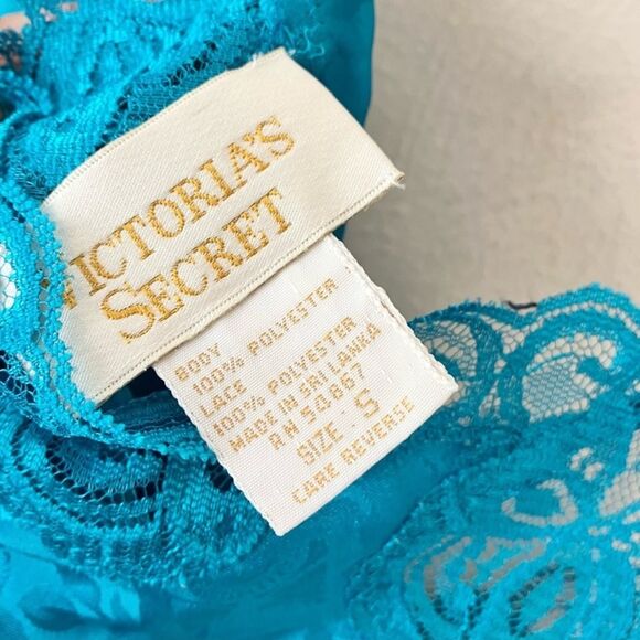 Vintage Victoria’s Secret Gold Label Turquoise Satin Slip Gown Sz Small - Picture 5 of 5